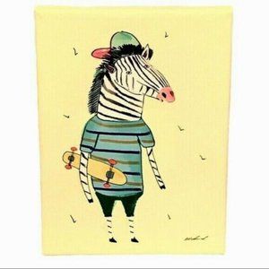 Ashley Percival's Whimsical Zebra With Skateboard Nursery Art Print
